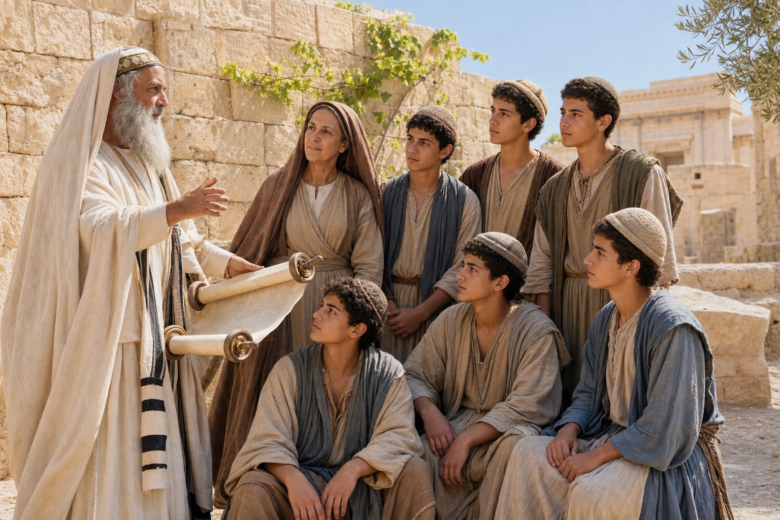 Imagen fotorrealista, Sufrimiento de los santos mártires del Antiguo Testamento El sacerdote Eleazar, los siete hermanos Macabeos, su madre Salomonia y otros con ellos., calendario ortodoxo, 2026-08-14, martyrdom