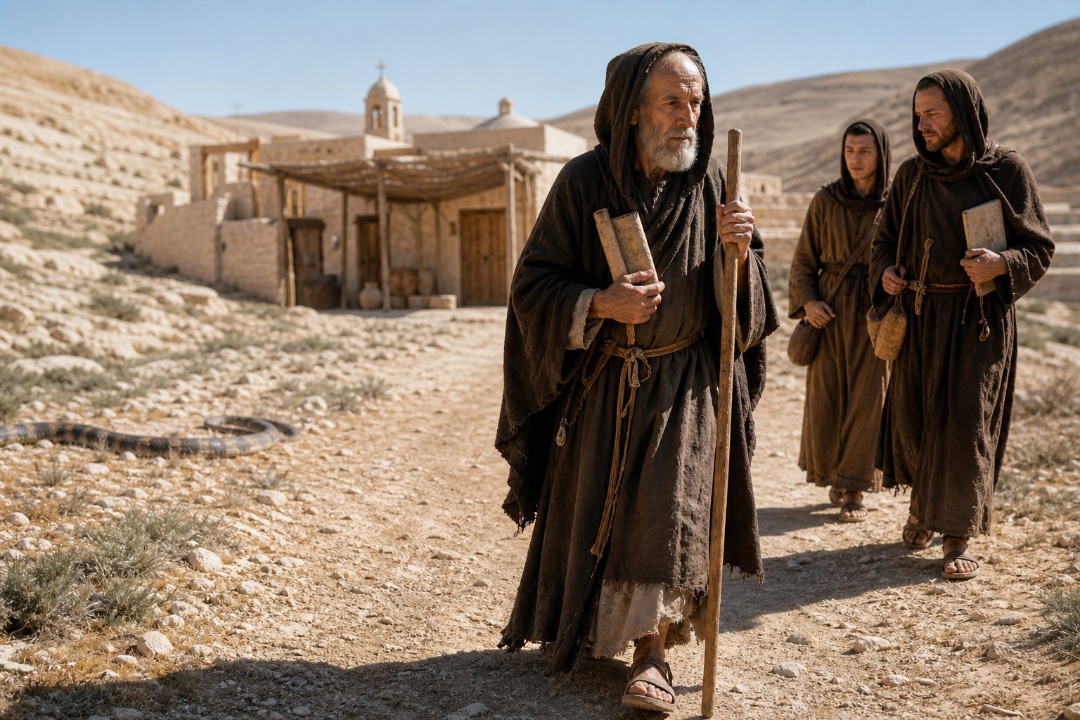 Imagen fotorrealista, La vida del monje Cosma, un cobarde ermitaño, calendario ortodoxo, 2026-08-16, saint_life
